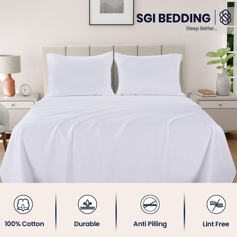 SGI bedding 100% Egyptian Cotton Sheets Full XL Size â€“ 600 Thread Count Sheets Set, Soft, Cooling, 16" Deep Pocket, Luxury Hotel Bedding, Breathable, Durable - White - Image 4